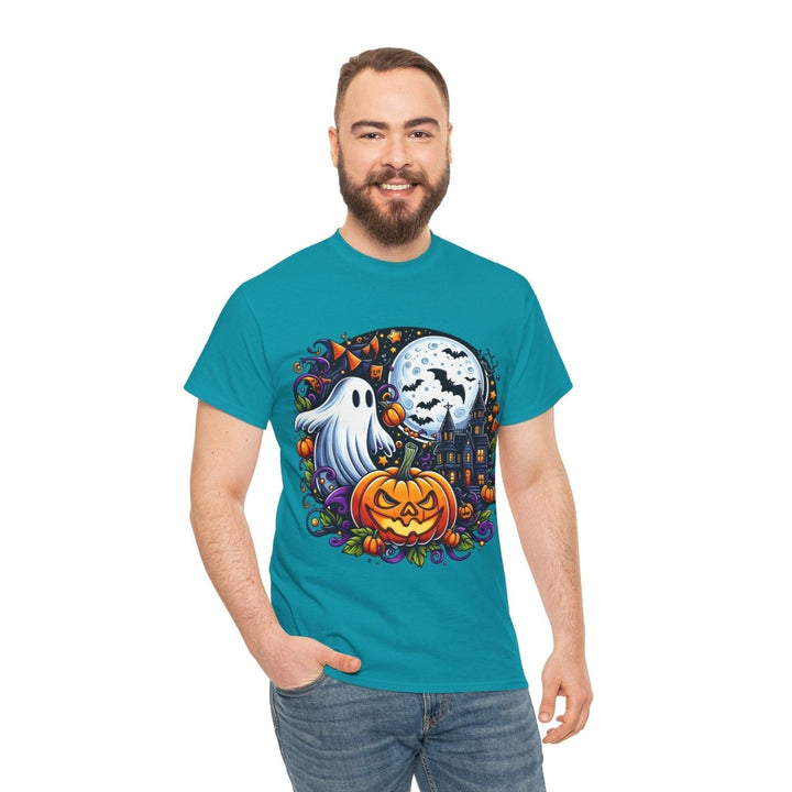 Halloween Boo Unisex Heavy Cotton Tee - Tropical Blue - S - Halloween Boo Unisex Heavy Cotton Tee - Tatoo Tee