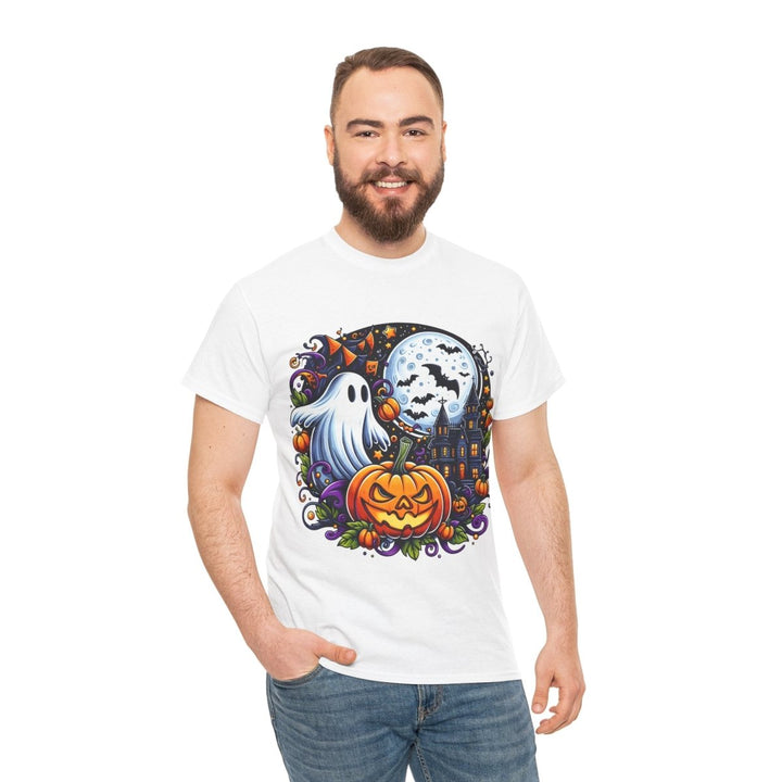 Halloween Boo Unisex Heavy Cotton Tee - White - S - Halloween Boo Unisex Heavy Cotton Tee - Tatoo Tee