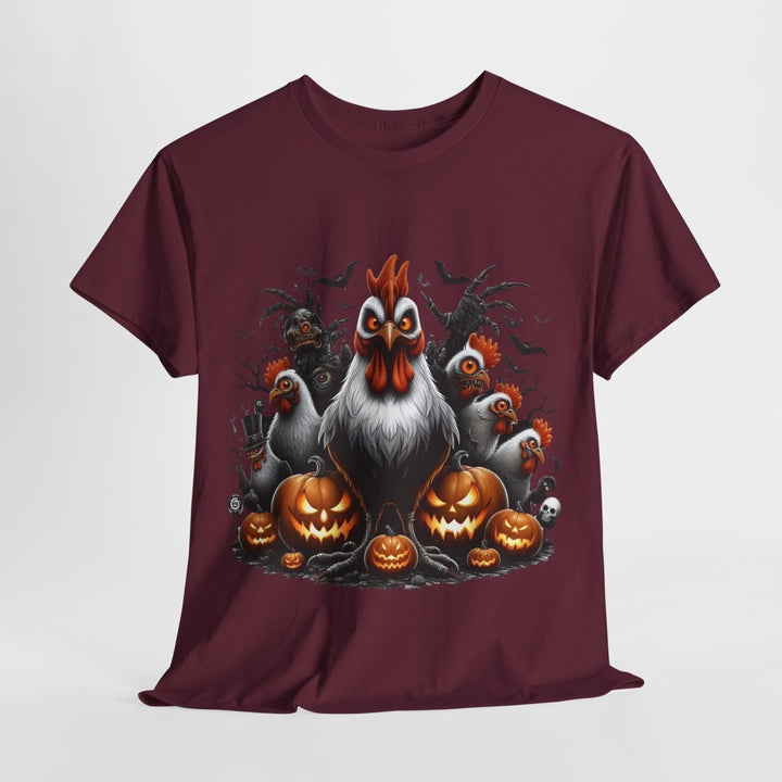 Halloween Chikens Unisex Heavy Cotton Tee - Cardinal Red - S - Halloween Chikens Unisex Heavy Cotton Tee - Tatoo Tee