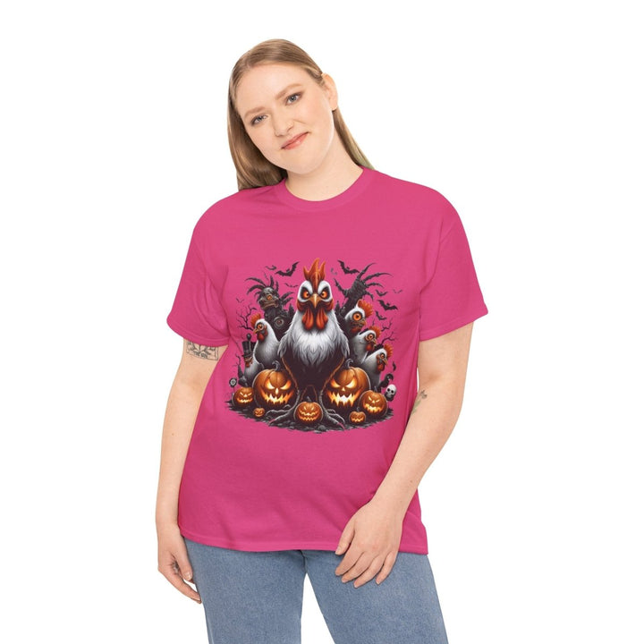 Halloween Chikens Unisex Heavy Cotton Tee - Cardinal Red - S - Halloween Chikens Unisex Heavy Cotton Tee - Tatoo Tee
