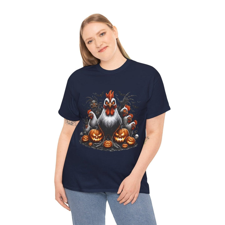 Halloween Chikens Unisex Heavy Cotton Tee - Cardinal Red - S - Halloween Chikens Unisex Heavy Cotton Tee - Tatoo Tee
