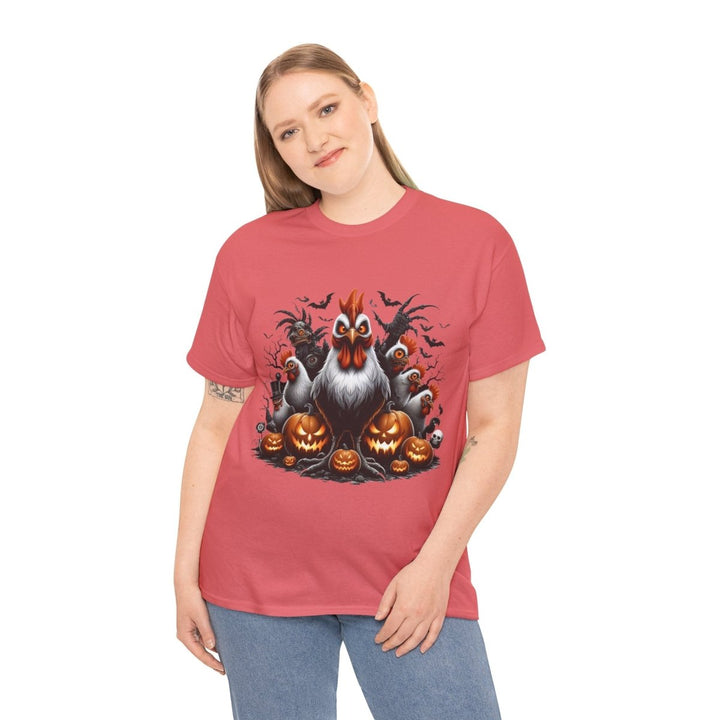 Halloween Chikens Unisex Heavy Cotton Tee - Cardinal Red - S - Halloween Chikens Unisex Heavy Cotton Tee - Tatoo Tee