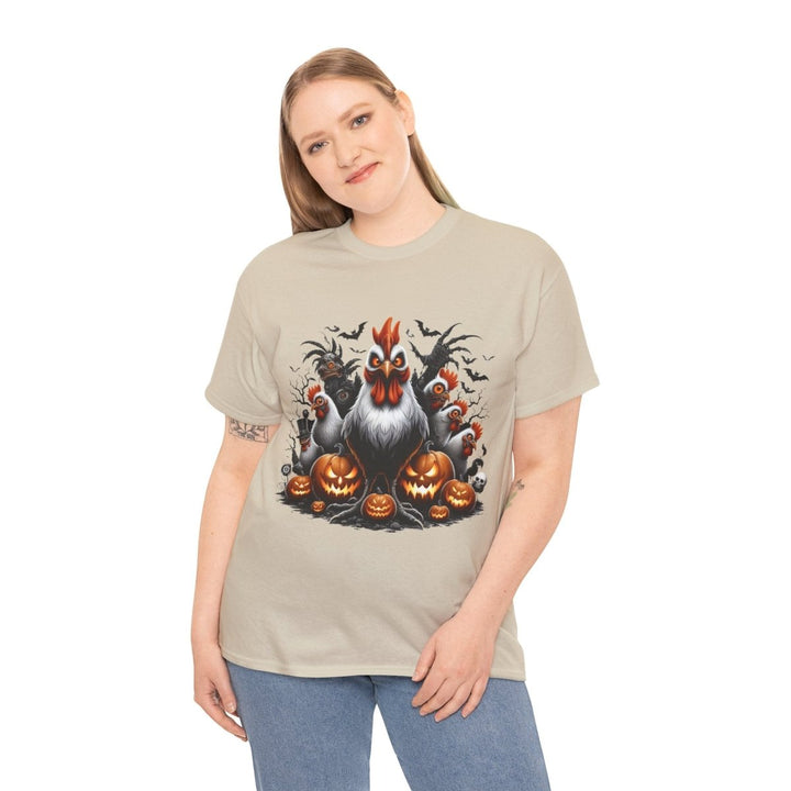 Halloween Chikens Unisex Heavy Cotton Tee - Cardinal Red - S - Halloween Chikens Unisex Heavy Cotton Tee - Tatoo Tee