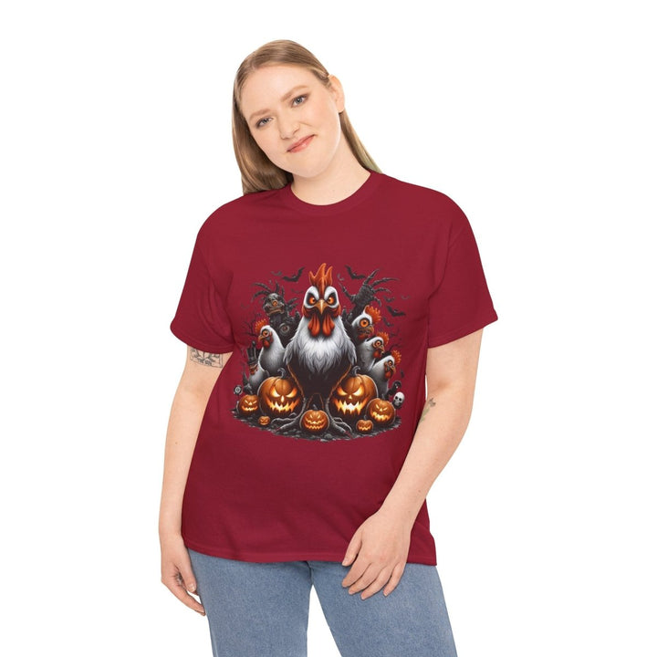 Halloween Chikens Unisex Heavy Cotton Tee - Cardinal Red - S - Halloween Chikens Unisex Heavy Cotton Tee - Tatoo Tee