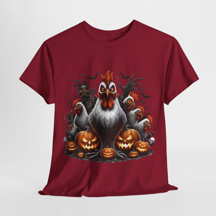 Halloween Chikens Unisex Heavy Cotton Tee - Cardinal Red - S - Halloween Chikens Unisex Heavy Cotton Tee - Tatoo Tee