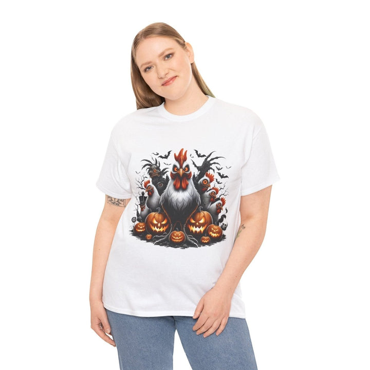 Halloween Chikens Unisex Heavy Cotton Tee - Cardinal Red - S - Halloween Chikens Unisex Heavy Cotton Tee - Tatoo Tee