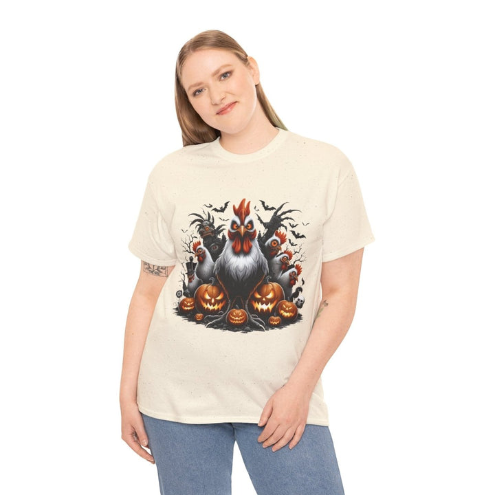 Halloween Chikens Unisex Heavy Cotton Tee - Cardinal Red - S - Halloween Chikens Unisex Heavy Cotton Tee - Tatoo Tee
