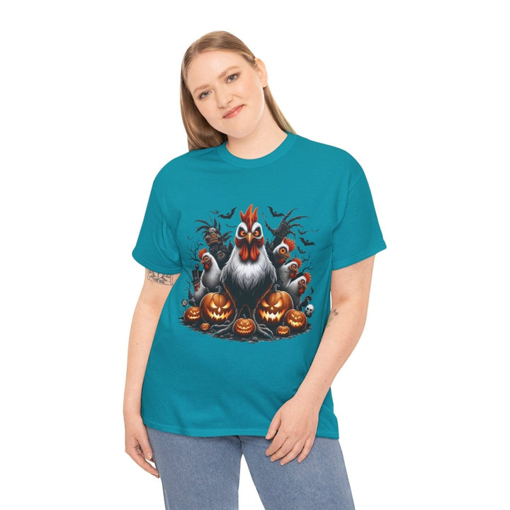 Halloween Chikens Unisex Heavy Cotton Tee - Cardinal Red - S - Halloween Chikens Unisex Heavy Cotton Tee - Tatoo Tee