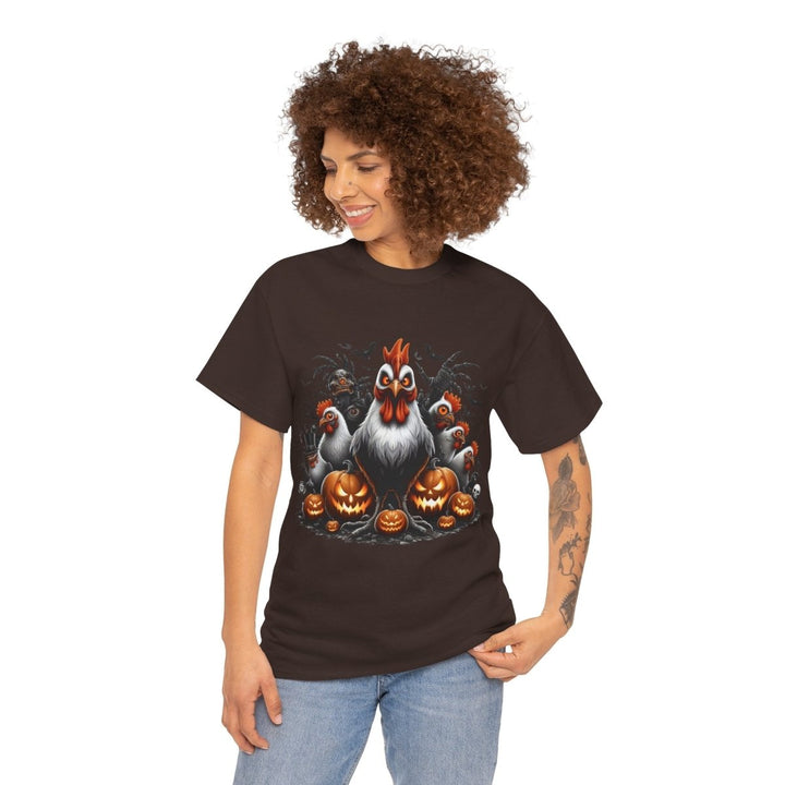 Halloween Chikens Unisex Heavy Cotton Tee - Dark Chocolate - S - Halloween Chikens Unisex Heavy Cotton Tee - Tatoo Tee