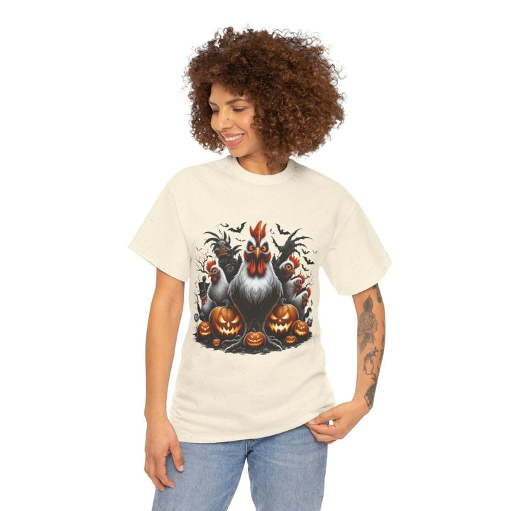 Halloween Chikens Unisex Heavy Cotton Tee - Natural - S - Halloween Chikens Unisex Heavy Cotton Tee - Tatoo Tee