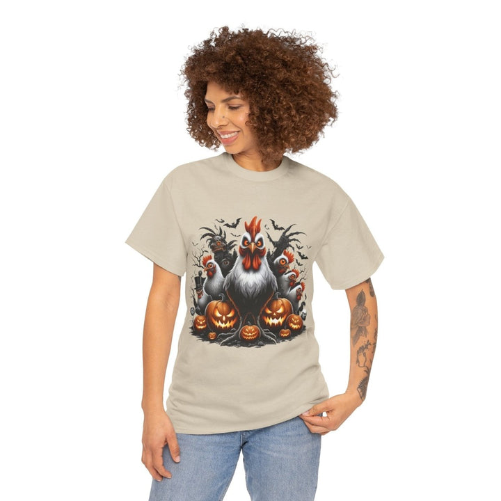 Halloween Chikens Unisex Heavy Cotton Tee - Sand - S - Halloween Chikens Unisex Heavy Cotton Tee - Tatoo Tee