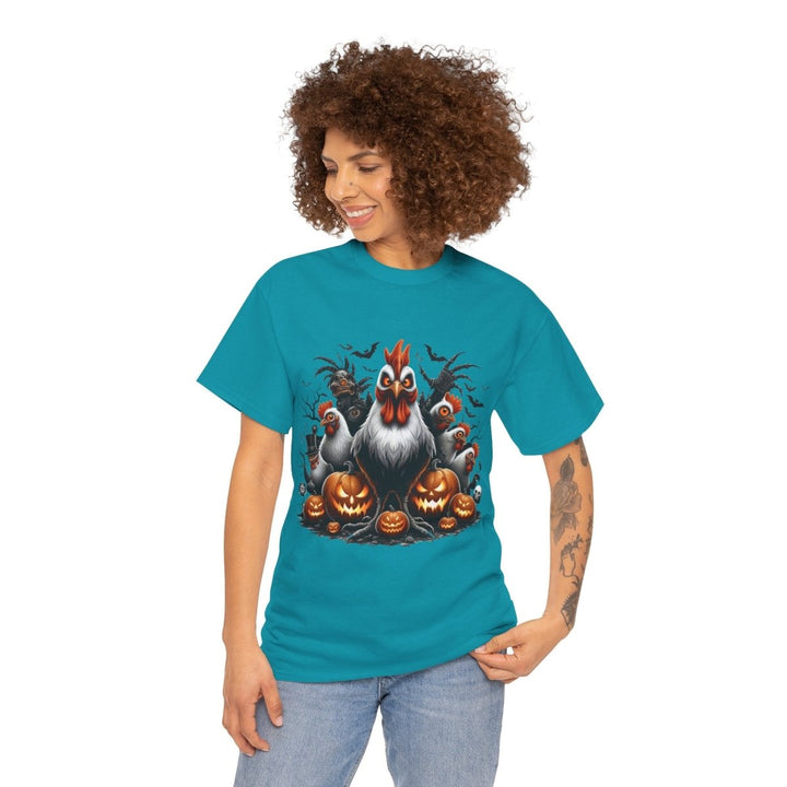 Halloween Chikens Unisex Heavy Cotton Tee - Tropical Blue - S - Halloween Chikens Unisex Heavy Cotton Tee - Tatoo Tee