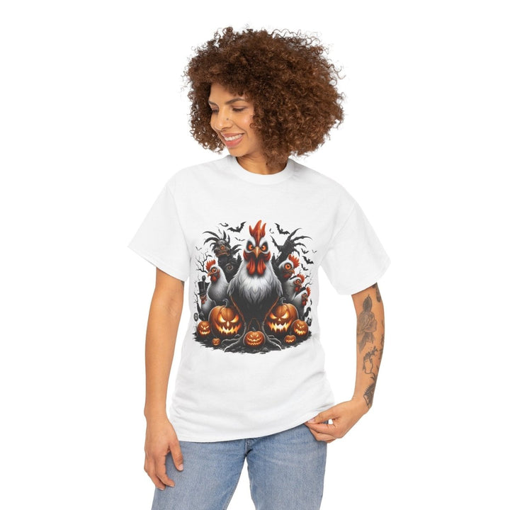 Halloween Chikens Unisex Heavy Cotton Tee - White - S - Halloween Chikens Unisex Heavy Cotton Tee - Tatoo Tee