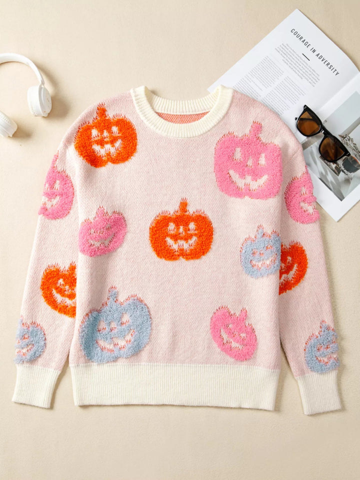 Halloween Cute Pumpkin Pattern Sweater - Dusty Pink - S - d7c46ad5e3264c8b936dc3b678de5c1a - Max - Origin - Tatoo Tee
