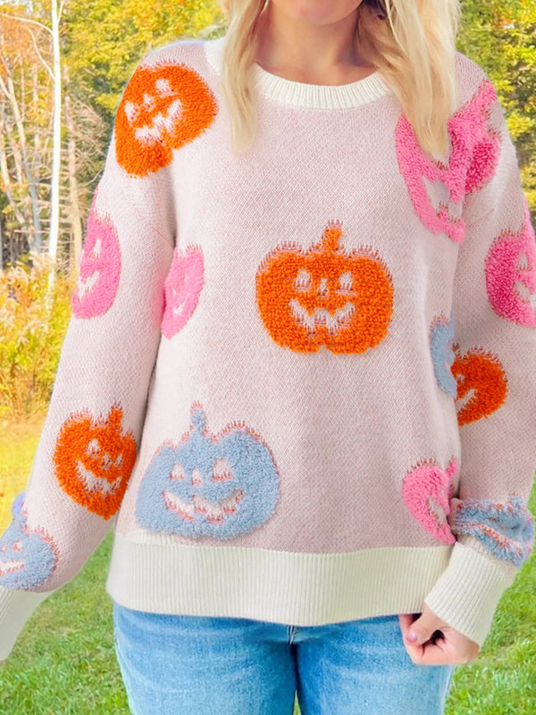 Halloween Cute Pumpkin Pattern Sweater - Dusty Pink - S - b0c3edd486e44a2e91f021a773024043 - Max - Origin - Tatoo Tee