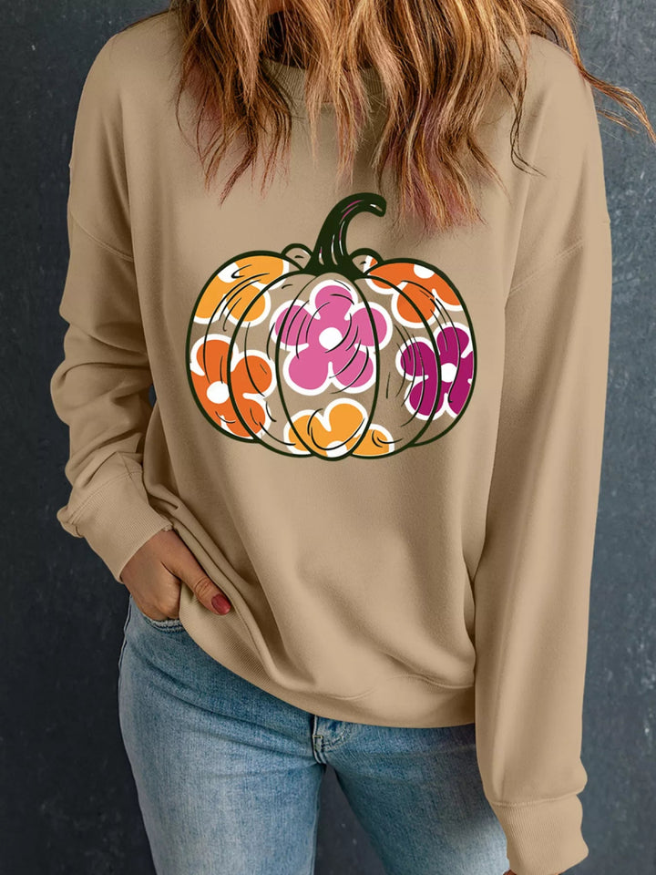 Halloween Floral Pumpkin Graphic Drop Shoulder Sweatshirt - Khaki - S - 4efcca5ec1ce4bb48c7136a17d5e38a1 - Max - Origin - Tatoo Tee