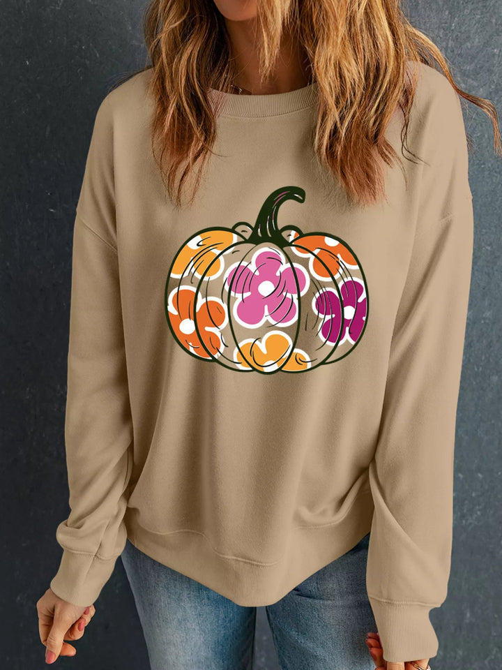 Halloween Floral Pumpkin Graphic Drop Shoulder Sweatshirt - Khaki - S - 86fd89c917d54efe81a6dd9a0743c703 - Max - Origin - Tatoo Tee
