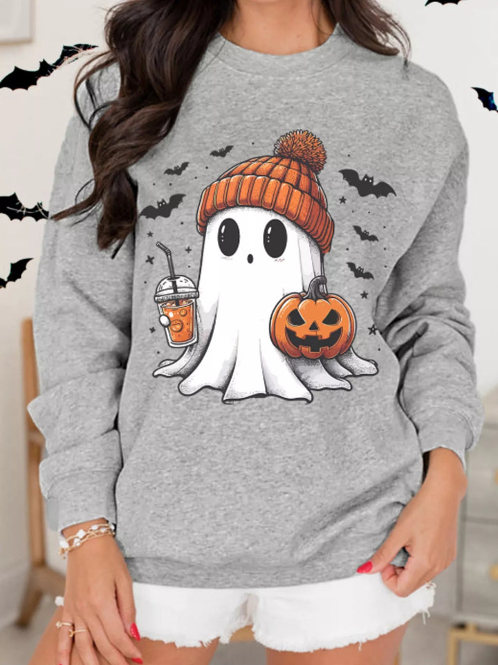 Halloween Ghost Round Neck Sweatshirt - Gray - S - 29f8b2dcdd0b4ed98ee433c1a54218b5 - Max - Origin - Tatoo Tee