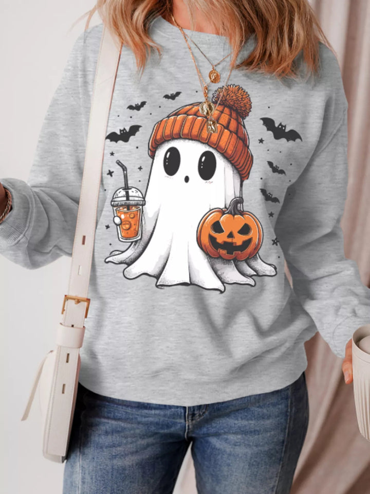 Halloween Ghost Round Neck Sweatshirt - Gray - S - cc715cb604144b9d8f81400f2f3c1b8c - Max - Origin - Tatoo Tee