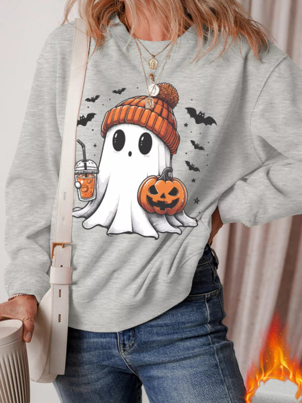 Halloween Ghost Round Neck Sweatshirt - Gray - S - a7448e38e24642cfb13a6a0c8fef8273 - Max - Origin - Tatoo Tee