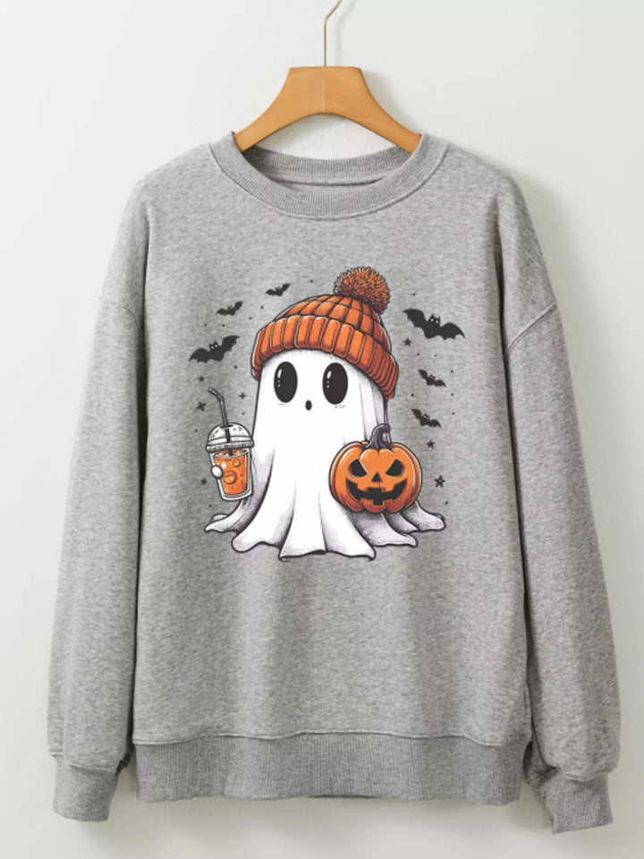 Halloween Ghost Round Neck Sweatshirt - Gray - S - efac7268ad494f1482ed0baabb916d20 - Max - Origin - Tatoo Tee