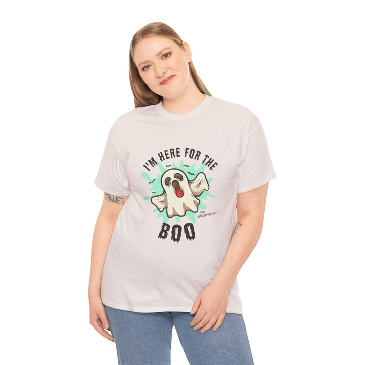 Halloween Ghost Tee - ‘I'm Here for the BOO’ Unisex Cotton T-Shirt - Ice Grey - S - Halloween Ghost Tee - ‘I'm Here for the BOO’ Unisex Cotton T-Shirt - Tatoo Tee