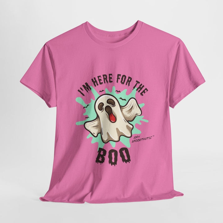 Halloween Ghost Tee - ‘I'm Here for the BOO’ Unisex Cotton T-Shirt - Red - S - Halloween Ghost Tee - ‘I'm Here for the BOO’ Unisex Cotton T-Shirt - Tatoo Tee