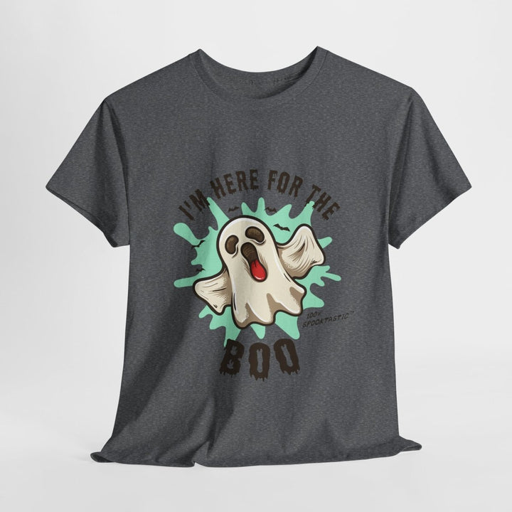 Halloween Ghost Tee - ‘I'm Here for the BOO’ Unisex Cotton T-Shirt - Red - S - Halloween Ghost Tee - ‘I'm Here for the BOO’ Unisex Cotton T-Shirt - Tatoo Tee