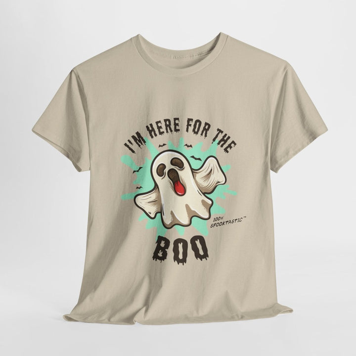 Halloween Ghost Tee - ‘I'm Here for the BOO’ Unisex Cotton T-Shirt - Red - S - Halloween Ghost Tee - ‘I'm Here for the BOO’ Unisex Cotton T-Shirt - Tatoo Tee