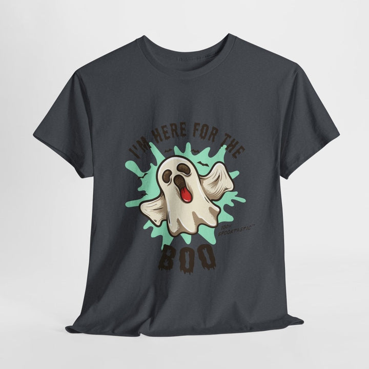 Halloween Ghost Tee - ‘I'm Here for the BOO’ Unisex Cotton T-Shirt - Red - S - Halloween Ghost Tee - ‘I'm Here for the BOO’ Unisex Cotton T-Shirt - Tatoo Tee