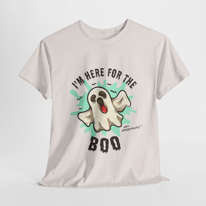 Halloween Ghost Tee - ‘I'm Here for the BOO’ Unisex Cotton T-Shirt - Red - S - Halloween Ghost Tee - ‘I'm Here for the BOO’ Unisex Cotton T-Shirt - Tatoo Tee