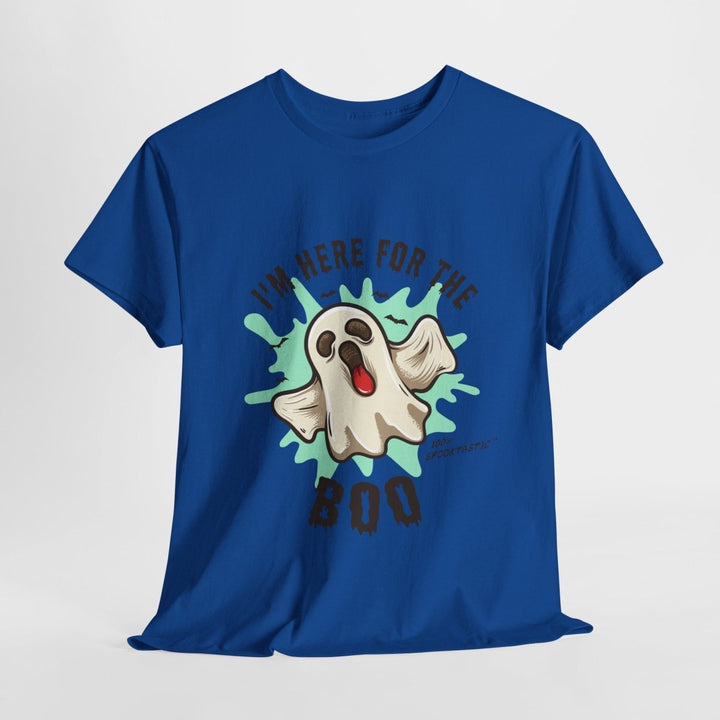 Halloween Ghost Tee - ‘I'm Here for the BOO’ Unisex Cotton T-Shirt - Red - S - Halloween Ghost Tee - ‘I'm Here for the BOO’ Unisex Cotton T-Shirt - Tatoo Tee