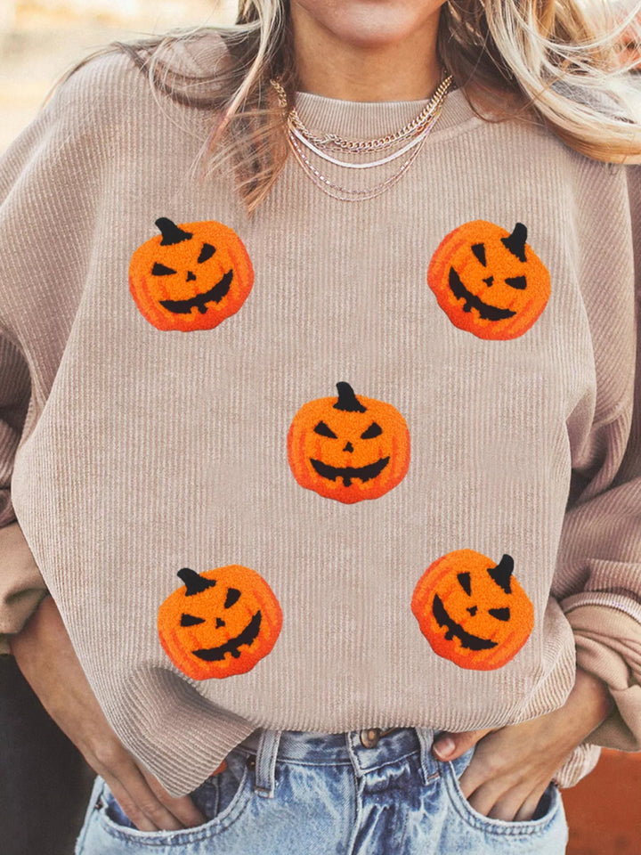 Halloween Pumpkin Drop Shoulder Sweatshirt - Dust Storm - S - 05cd9c3943f947488c0bd9304731e1ac - Max - Origin - Tatoo Tee