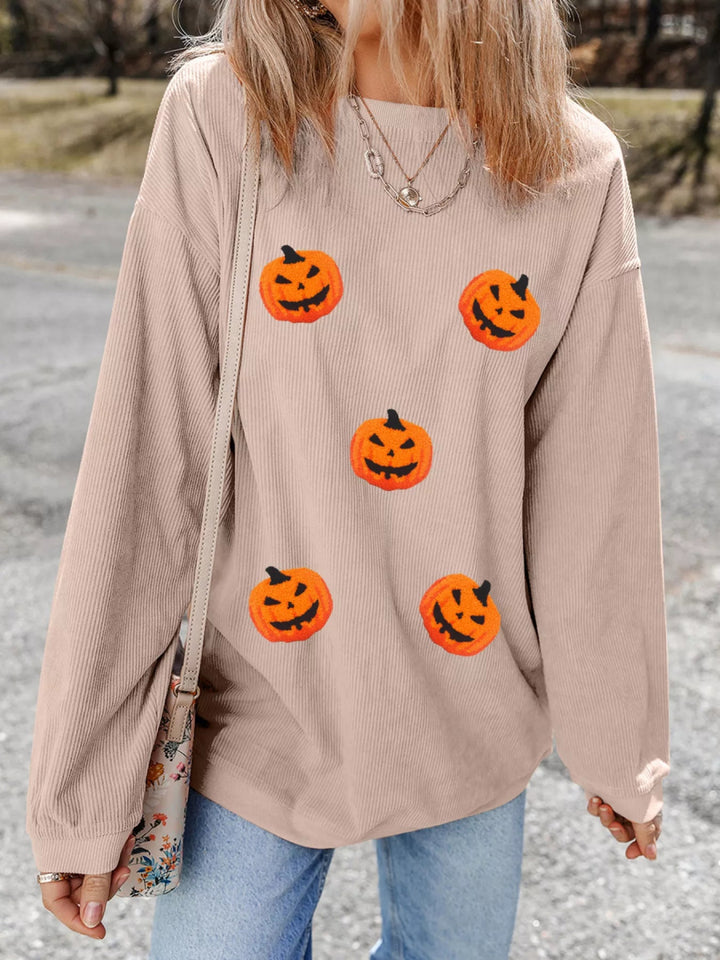 Halloween Pumpkin Drop Shoulder Sweatshirt - Dust Storm - S - 4bd254c35b11425183b432b4ff74a50f - Max - Origin - Tatoo Tee