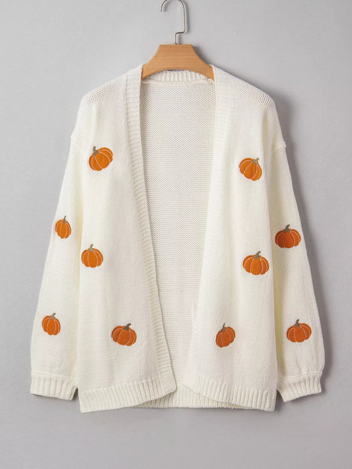 Halloween Pumpkin Embroidered Knit Cardigan - White - S - 9bad1fa241af49a3a9537463c8e6716e - Max - Origin - Tatoo Tee