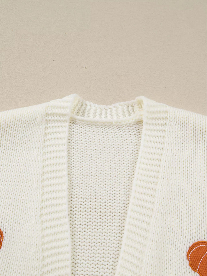 Halloween Pumpkin Embroidered Knit Cardigan - White - S - a8b0b53a97e746f0a940079668ae587b - Max - Origin - Tatoo Tee