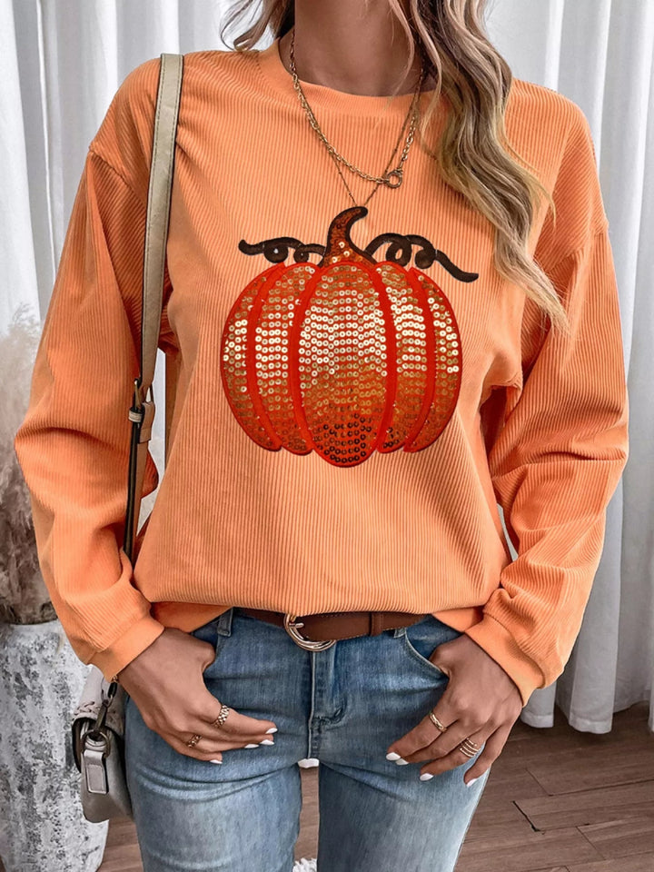 Halloween Sequined Pumpkin Ribbed Round Neck Sweatshirt - Tangerine - S - 4e1e1977 - 8248 - 40cf - 96ba - a111cdcb8710 - Max - Origin - Tatoo Tee