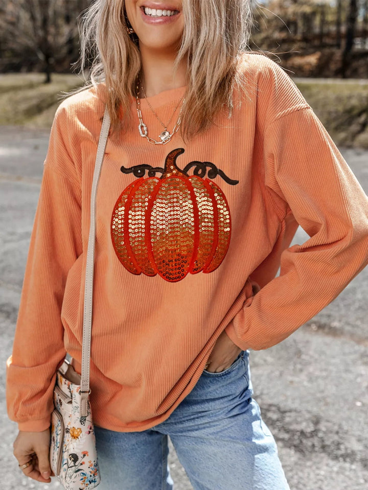Halloween Sequined Pumpkin Ribbed Round Neck Sweatshirt - Tangerine - S - b8a76dc4 - 9da4 - 4696 - ae15 - 7d9bf66e7d66 - Max - Origin - Tatoo Tee