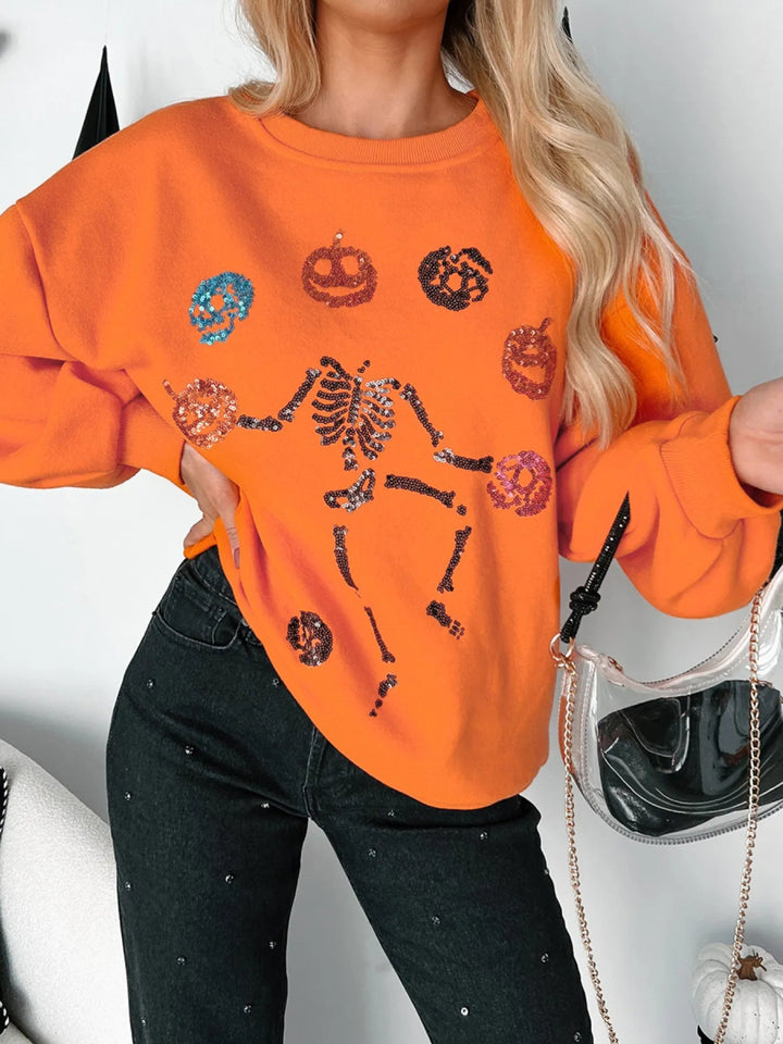 Halloween Skeleton Pumpkin Sweatshirt - Orange - S - 40b1a8c85d5441e4ad2e043e90fb5724 - Max - Origin - Tatoo Tee