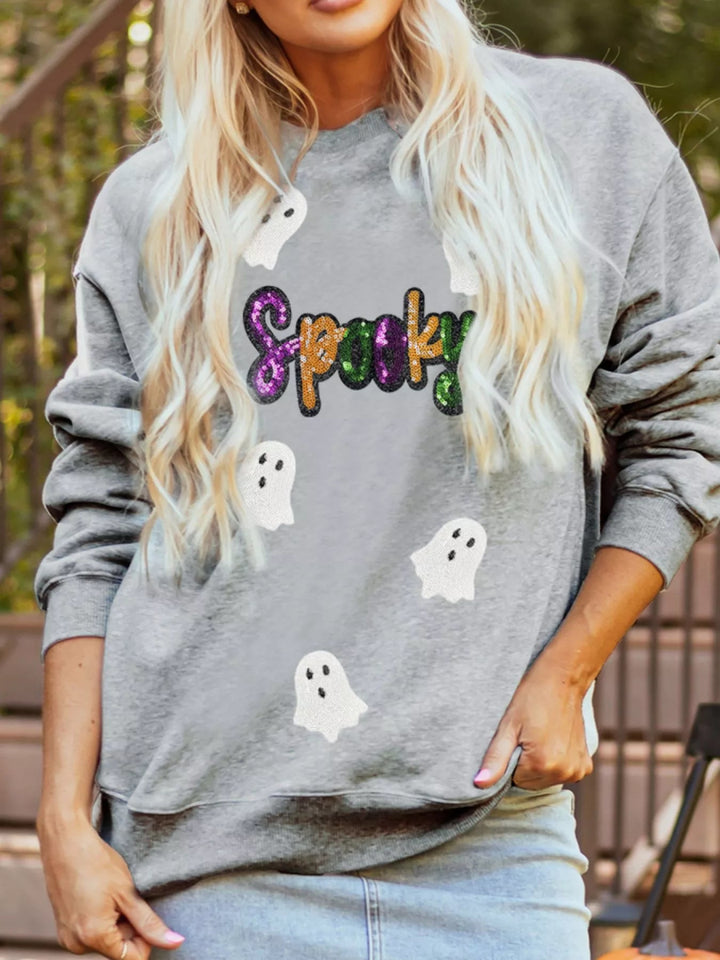 Halloween Spooky Ghost Sequin Sweatshirt - Gray - S - abc70286 - bfa5 - 4166 - a38d - 2a36ff485ab0 - Max - Origin - Tatoo Tee