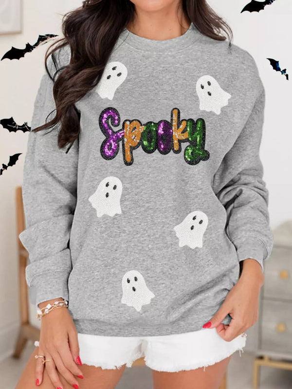 Halloween Spooky Ghost Sequin Sweatshirt - Gray - S - ab3927bc32634d50a4dc138f4a5dbf1c - Max - Origin - Tatoo Tee