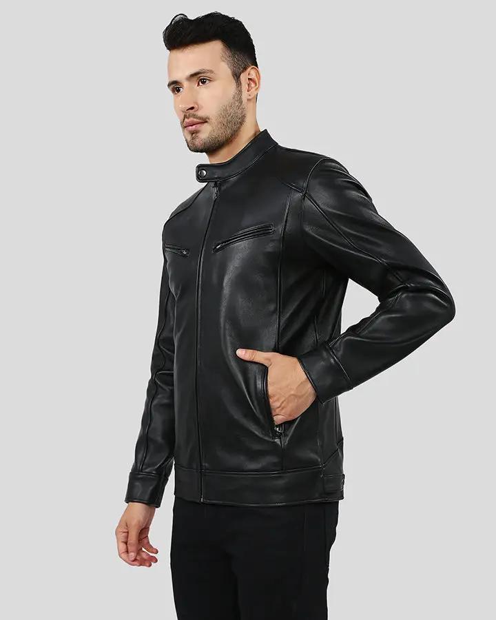 Hamp Black Leather Racer Jacket - XS - Hamp Black Leather Racer Jacket - Tatoo Tee