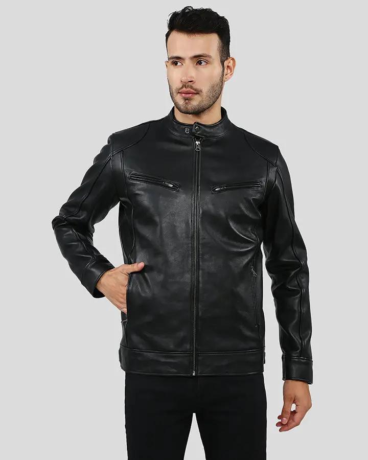 Hamp Black Leather Racer Jacket - XS - Hamp Black Leather Racer Jacket - Tatoo Tee