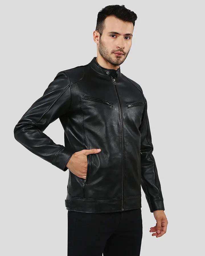 Hamp Black Leather Racer Jacket - XS - Hamp Black Leather Racer Jacket - Tatoo Tee