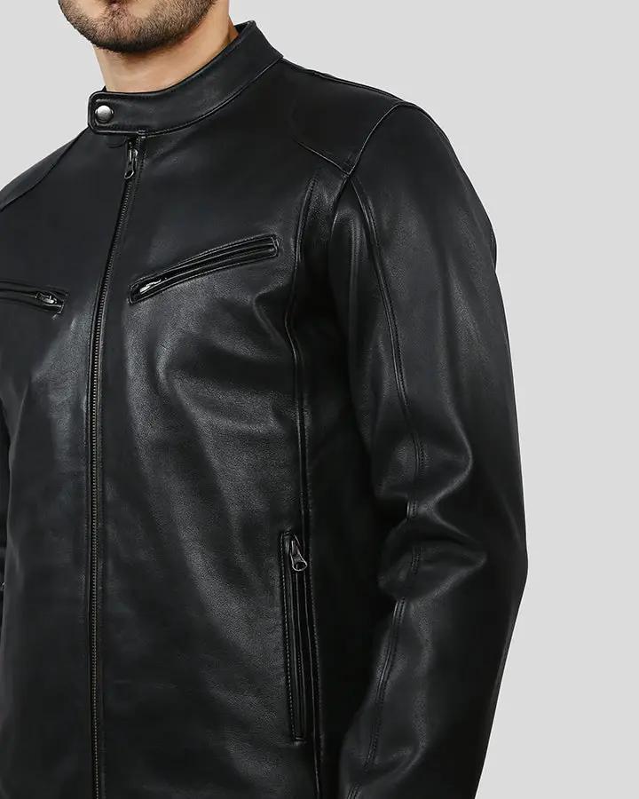 Hamp Black Leather Racer Jacket - XS - Hamp Black Leather Racer Jacket - Tatoo Tee