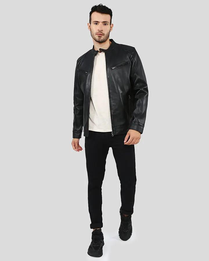 Hamp Black Leather Racer Jacket - XS - Hamp Black Leather Racer Jacket - Tatoo Tee
