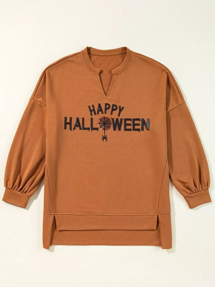 Happy Halloween Graphic Notched Long Sleeve Loose Top - Terracotta - S - 9287ed78 - c91d - 436a - ba9b - 97480072ff46 - Max - Origin - Tatoo Tee