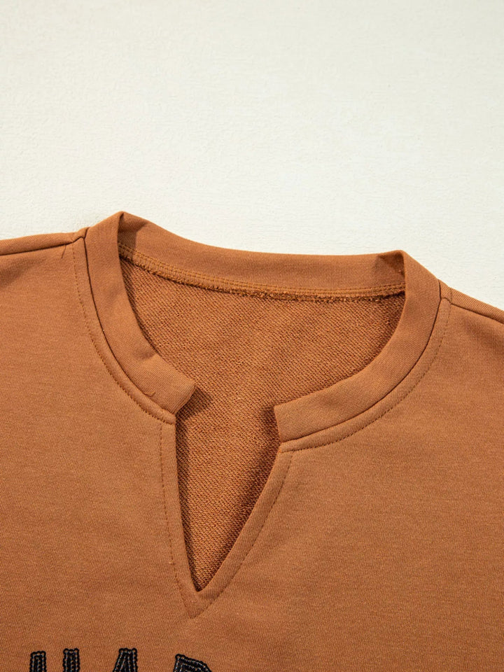 Happy Halloween Graphic Notched Long Sleeve Loose Top - Terracotta - S - a360a157c2c44770a1221cce8f59985a - Max - Origin - Tatoo Tee