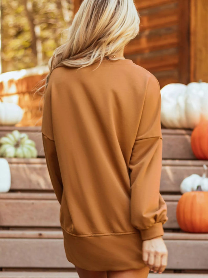 Happy Halloween Graphic Notched Long Sleeve Loose Top - Terracotta - S - de88b2c8 - c27c - 4079 - 83e9 - 858d473a80ca - Max - Origin - Tatoo Tee