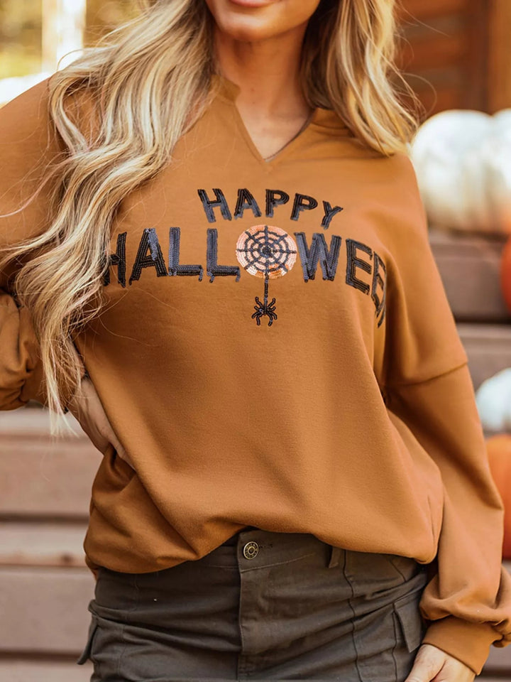 Happy Halloween Graphic Notched Long Sleeve Loose Top - Terracotta - S - 9e14bdf3 - 1bae - 41ed - 8c60 - 3db07097dd81 - Max - Origin - Tatoo Tee